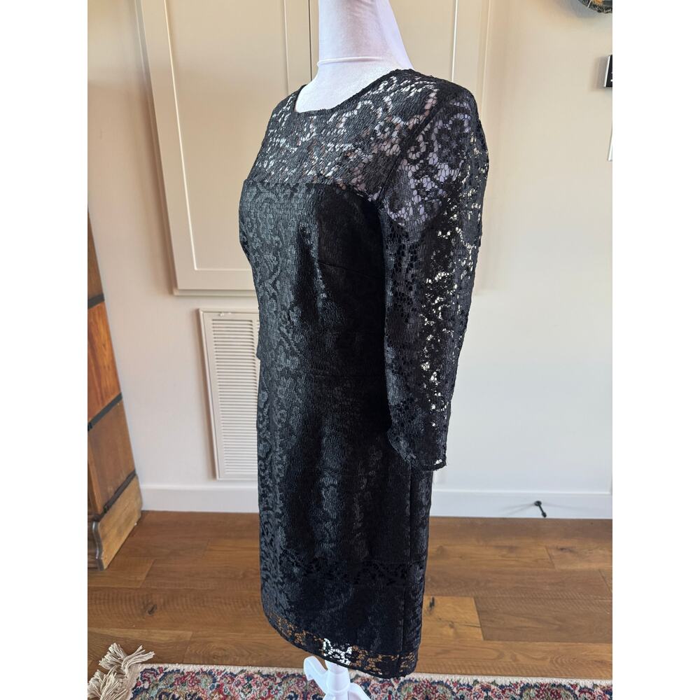 Kay Unger New York Black Sheer Lace Formal Dress 10 Large Like New Cocktail - Picture 7 of 12